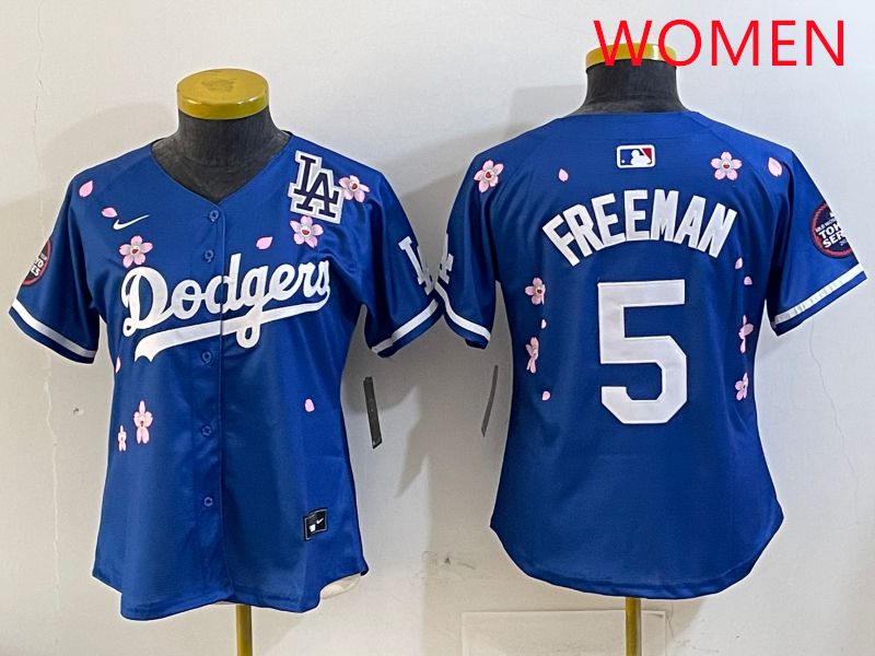 Women Los Angeles Dodgers 5 Freeman Blue Sakura Edition 2025 Nike MLB Jersey style 4